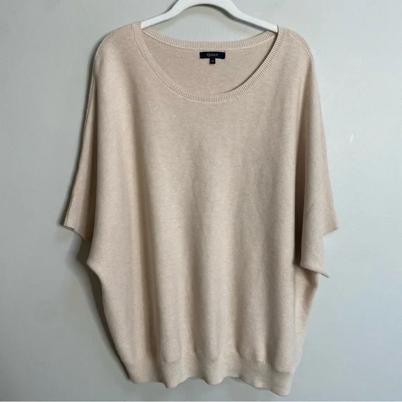 Quince Heather Oatmeal Lightweight Cotton Cashmere Link-Stitch Dolman Sweater XL - Picture 5 of 16